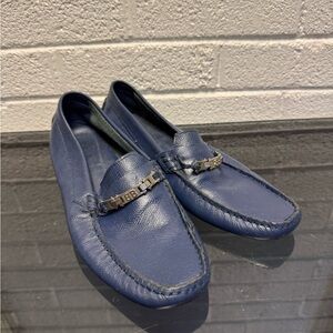 Baldinini Blue Leather Loafers with Gold Detail